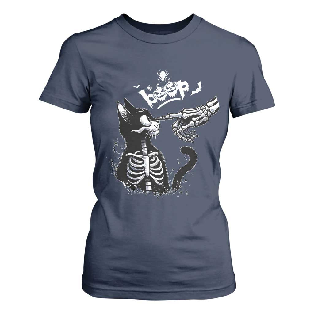 Black Cat Halloween T Shirt For Women Skeleton Hand Boop TS14 Navy Print Your Wear
