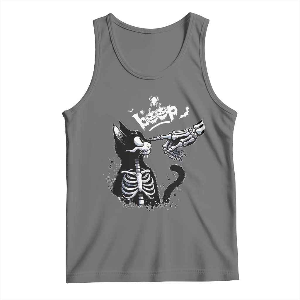 Black Cat Halloween Tank Top Skeleton Hand Boop TS14 Black Heather Print Your Wear