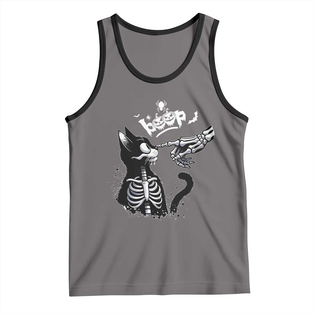 Black Cat Halloween Tank Top Skeleton Hand Boop TS14 Deep Heather Black Print Your Wear