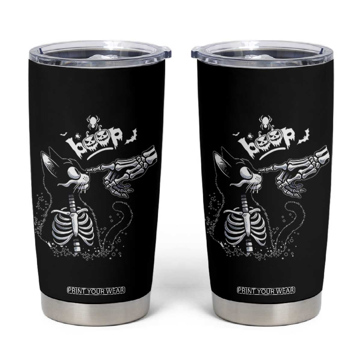 Black Cat Halloween Tumbler Cup Skeleton Hand Boop TS14 Black Print Your Wear