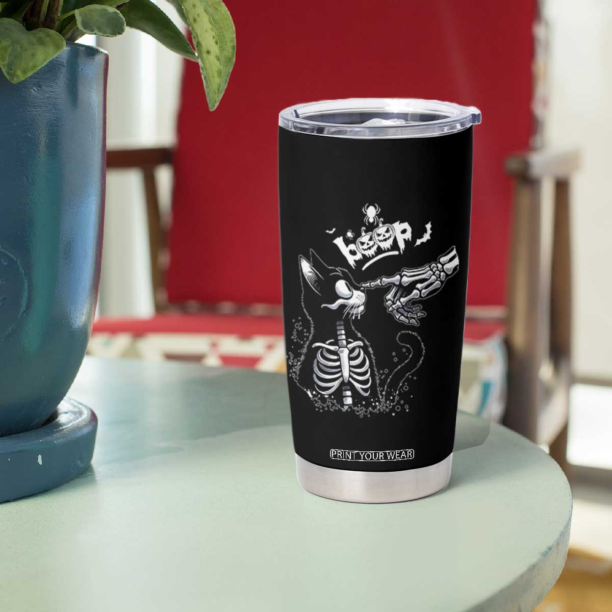 Black Cat Halloween Tumbler Cup Skeleton Hand Boop TS14 Print Your Wear