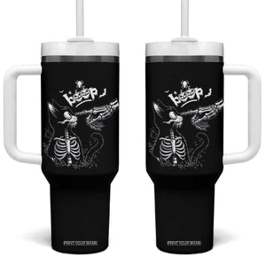 Black Cat Halloween Tumbler With Handle Skeleton Hand Boop - Print Your Wear