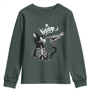 Black Cat Halloween Youth Sweatshirt Skeleton Hand Boop TS14 Dark Forest Green Print Your Wear