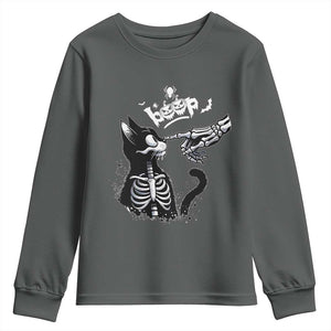 Black Cat Halloween Youth Sweatshirt Skeleton Hand Boop TS14 Dark Heather Print Your Wear