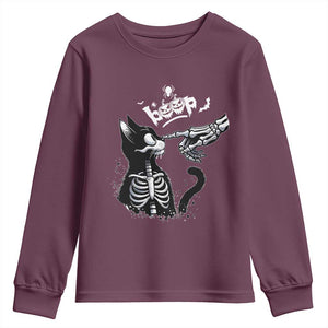 Black Cat Halloween Youth Sweatshirt Skeleton Hand Boop TS14 Maroon Print Your Wear