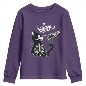 Black Cat Halloween Youth Sweatshirt Skeleton Hand Boop TS14 Purple Print Your Wear