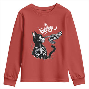 Black Cat Halloween Youth Sweatshirt Skeleton Hand Boop TS14 Red Print Your Wear