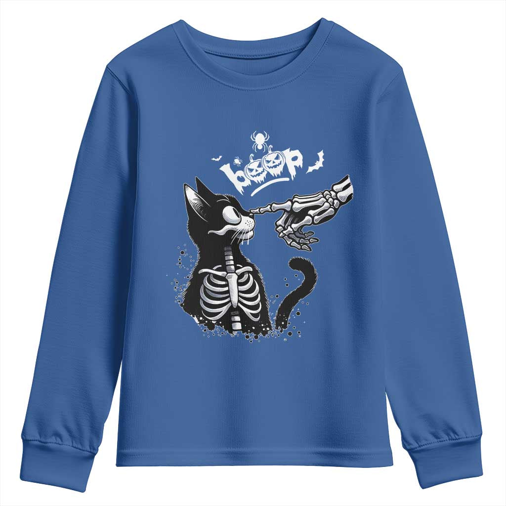 Black Cat Halloween Youth Sweatshirt Skeleton Hand Boop TS14 Royal Blue Print Your Wear