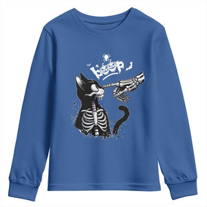 Black Cat Halloween Youth Sweatshirt Skeleton Hand Boop TS14 Royal Blue Print Your Wear