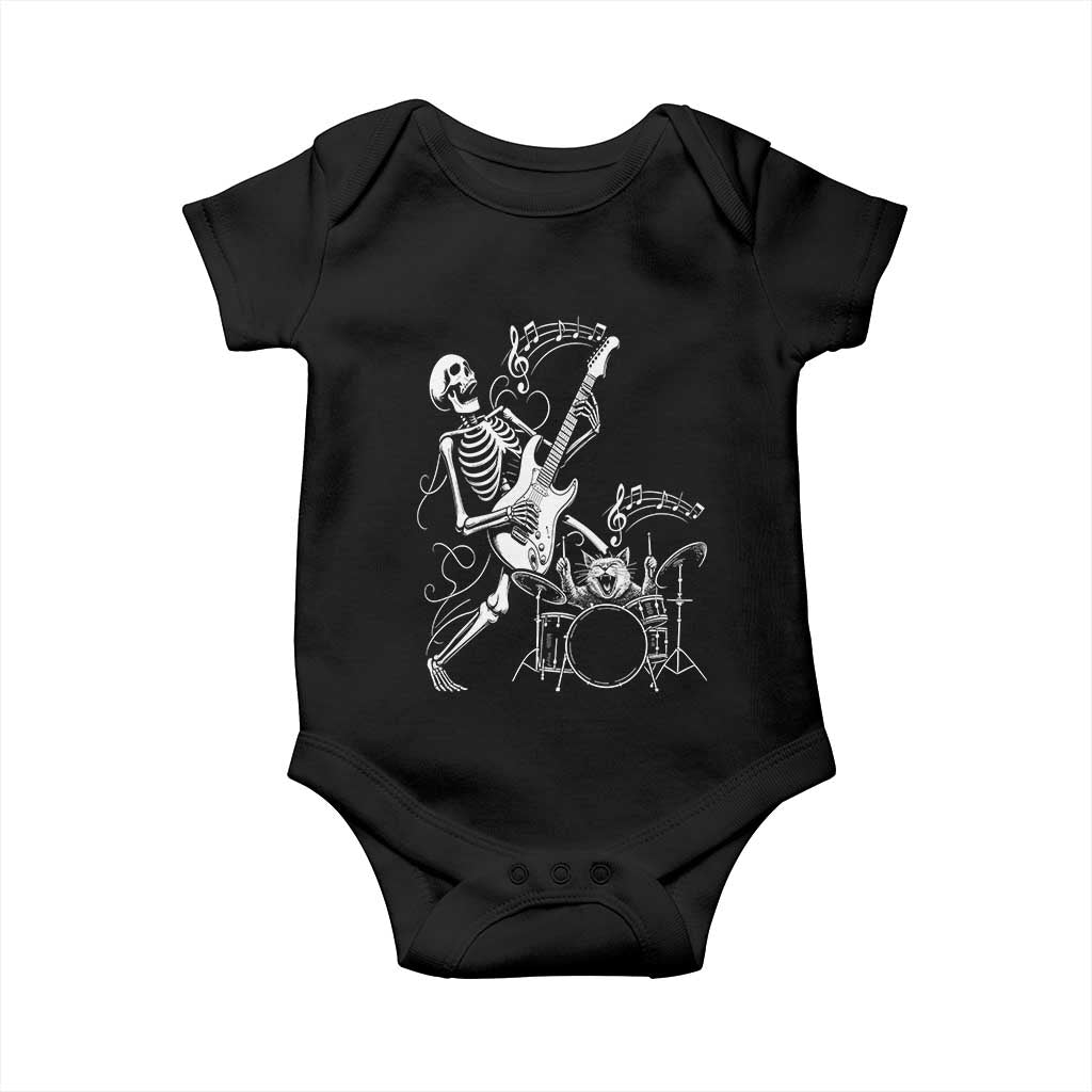 Rock Skeleton Cat Playing Guitar Baby Onesie Funny Halloween Kitty Music Lovers TS14 Black Print Your Wear