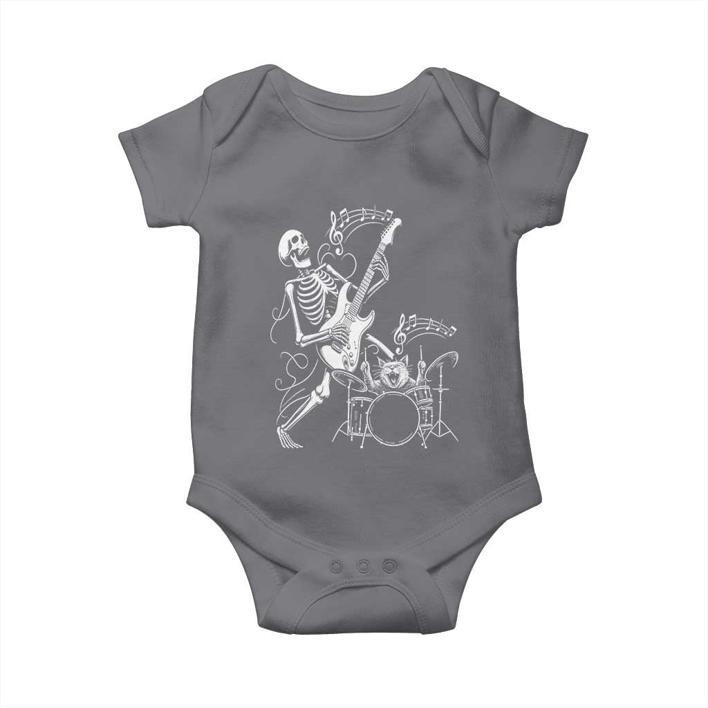 Rock Skeleton Cat Playing Guitar Baby Onesie Funny Halloween Kitty Music Lovers TS14 Charcoal Print Your Wear
