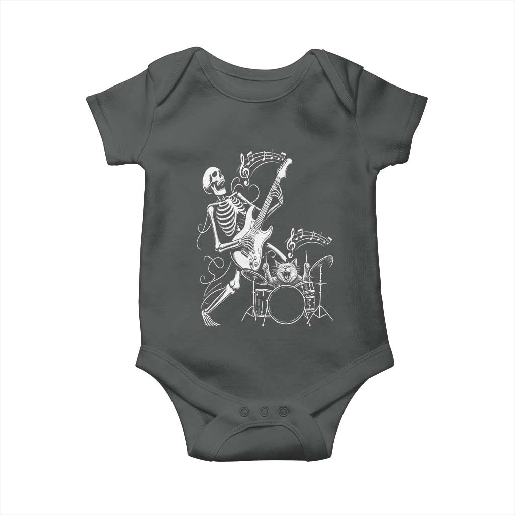 Rock Skeleton Cat Playing Guitar Baby Onesie Funny Halloween Kitty Music Lovers TS14 Dark Heather Print Your Wear