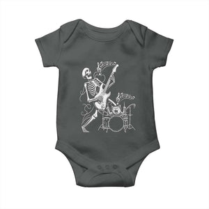 Rock Skeleton Cat Playing Guitar Baby Onesie Funny Halloween Kitty Music Lovers TS14 Dark Heather Print Your Wear
