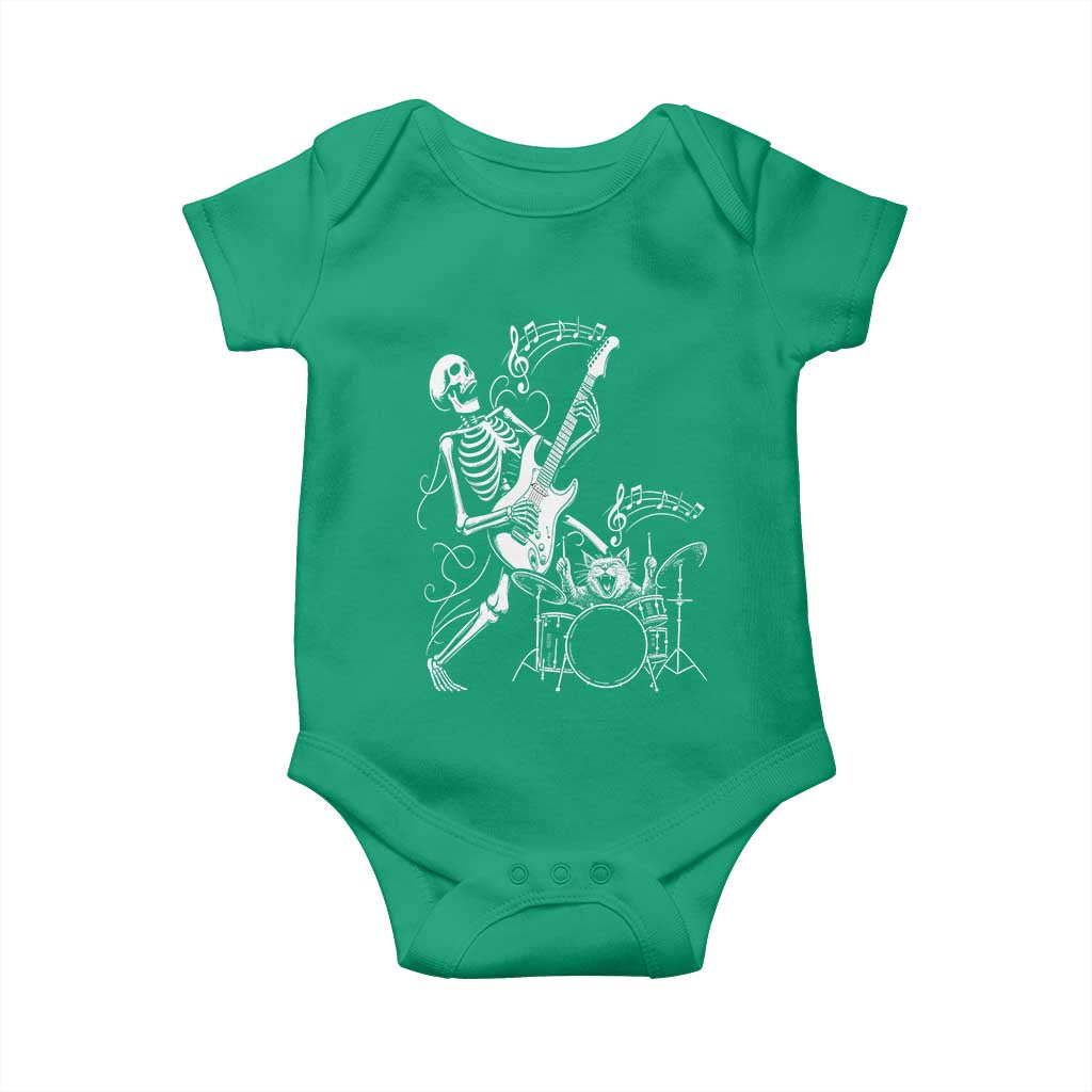 Rock Skeleton Cat Playing Guitar Baby Onesie Funny Halloween Kitty Music Lovers TS14 Irish Green Print Your Wear