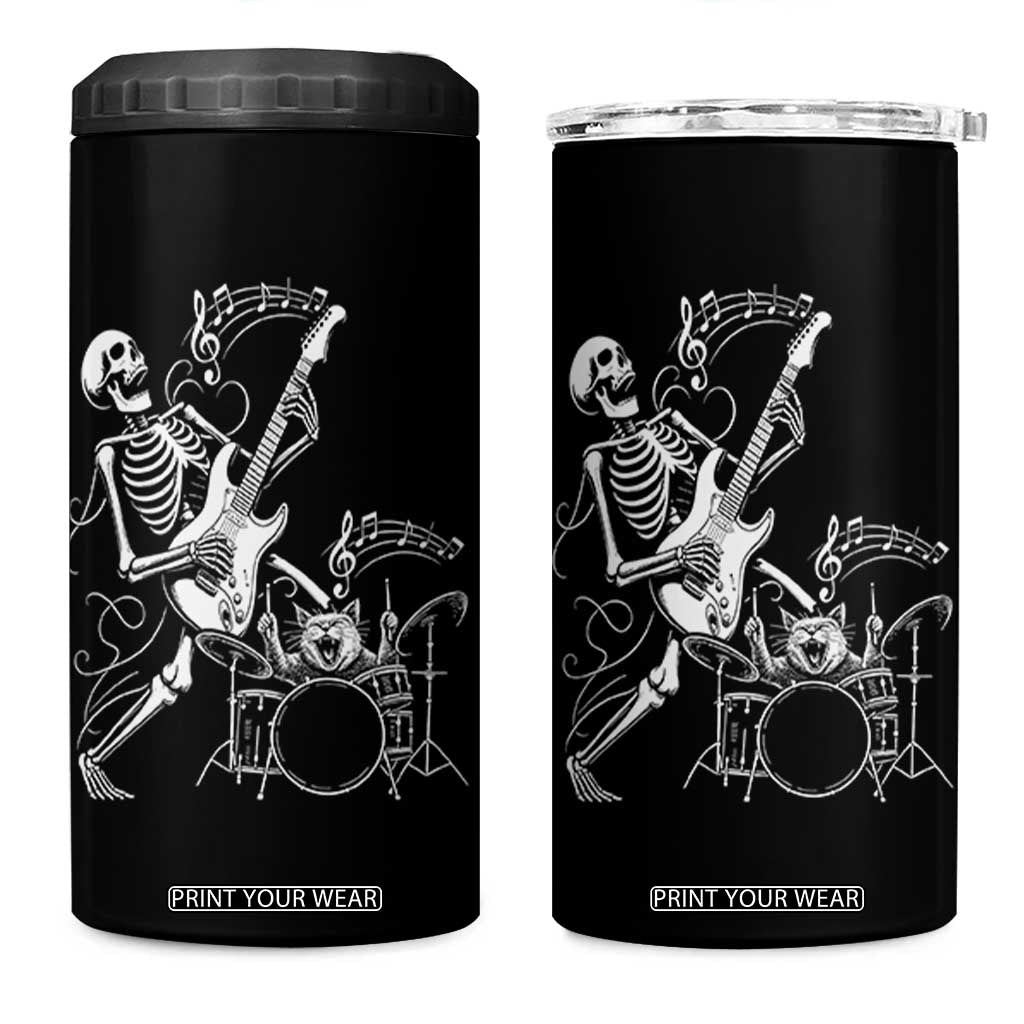 Rock Skeleton Cat Playing Guitar 4 in 1 Can Cooler Tumbler Funny Halloween Kitty Music Lovers TS14 One Size: 16 oz Black Print Your Wear