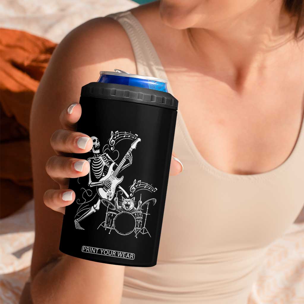Rock Skeleton Cat Playing Guitar 4 in 1 Can Cooler Tumbler Funny Halloween Kitty Music Lovers TS14 Print Your Wear