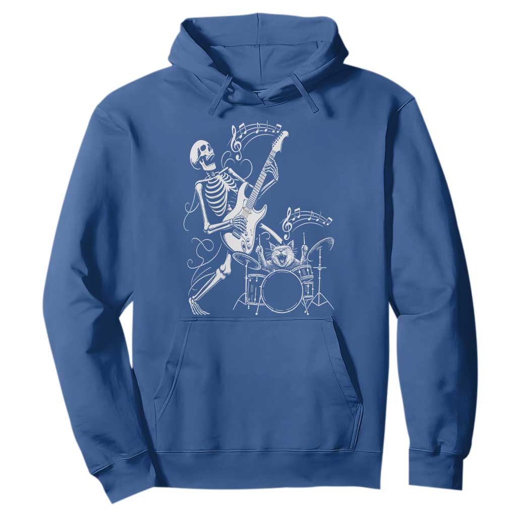 Rock Skeleton Cat Playing Guitar Hoodie Funny Halloween Kitty Music Lovers TS14 Royal Blue Print Your Wear