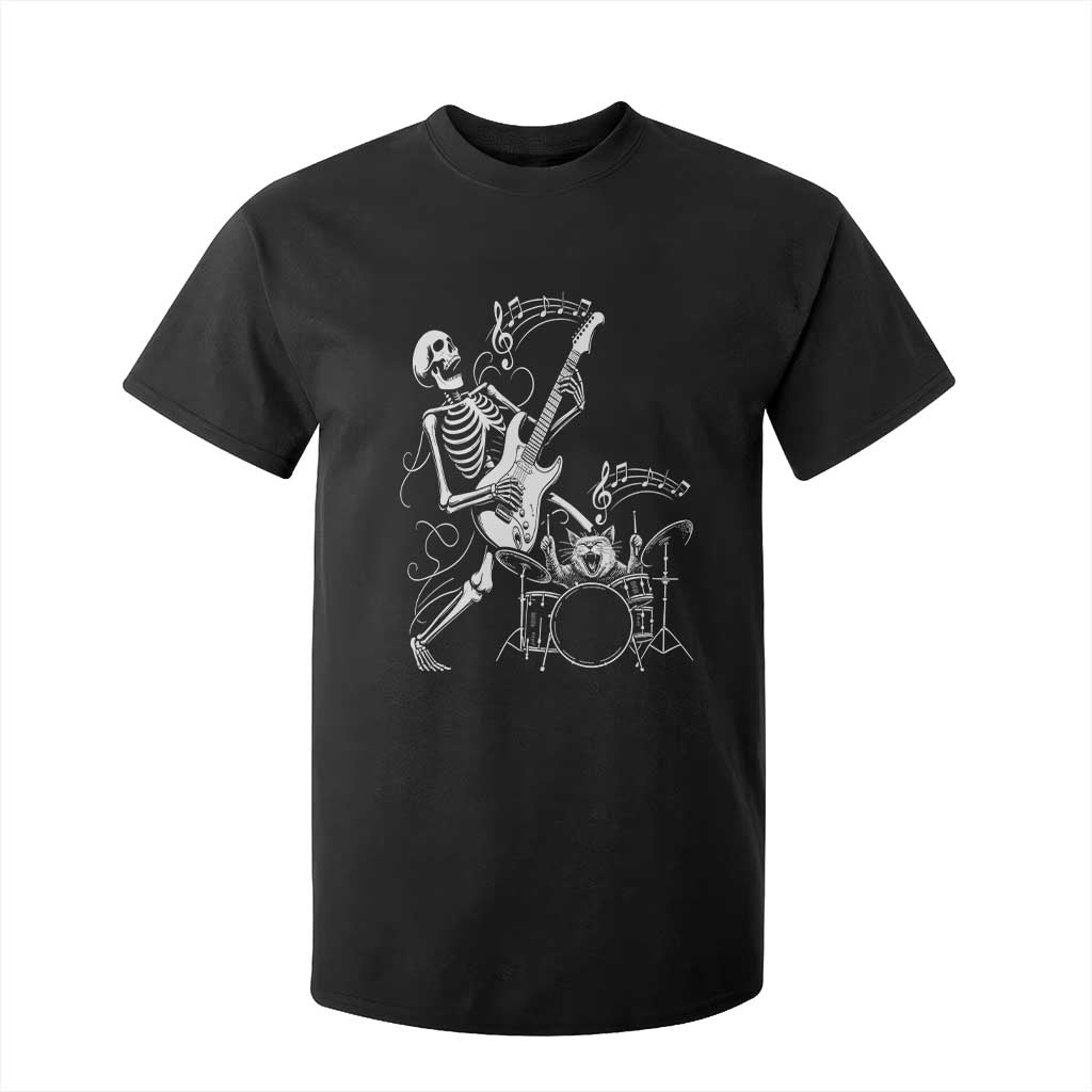 Rock Skeleton Cat Playing Guitar T Shirt For Kid Funny Halloween Kitty Music Lovers TS14 Black Print Your Wear