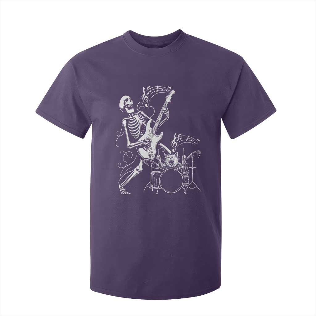 Rock Skeleton Cat Playing Guitar T Shirt For Kid Funny Halloween Kitty Music Lovers TS14 Purple Print Your Wear