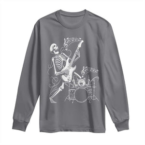 Rock Skeleton Cat Playing Guitar Long Sleeve Shirt Funny Halloween Kitty Music Lovers TS14 Charcoal Print Your Wear