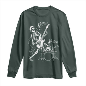 Rock Skeleton Cat Playing Guitar Long Sleeve Shirt Funny Halloween Kitty Music Lovers TS14 Dark Forest Green Print Your Wear