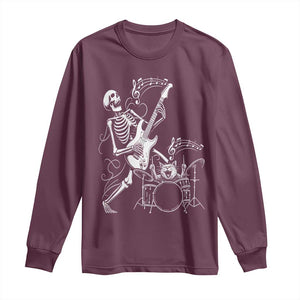 Rock Skeleton Cat Playing Guitar Long Sleeve Shirt Funny Halloween Kitty Music Lovers TS14 Maroon Print Your Wear