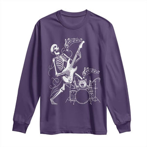 Rock Skeleton Cat Playing Guitar Long Sleeve Shirt Funny Halloween Kitty Music Lovers TS14 Purple Print Your Wear