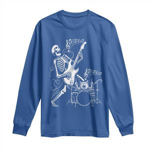 Rock Skeleton Cat Playing Guitar Long Sleeve Shirt Funny Halloween Kitty Music Lovers TS14 Royal Blue Print Your Wear