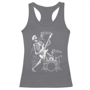 Rock Skeleton Cat Playing Guitar Racerback Tank Top Funny Halloween Kitty Music Lovers TS14 Charcoal Print Your Wear