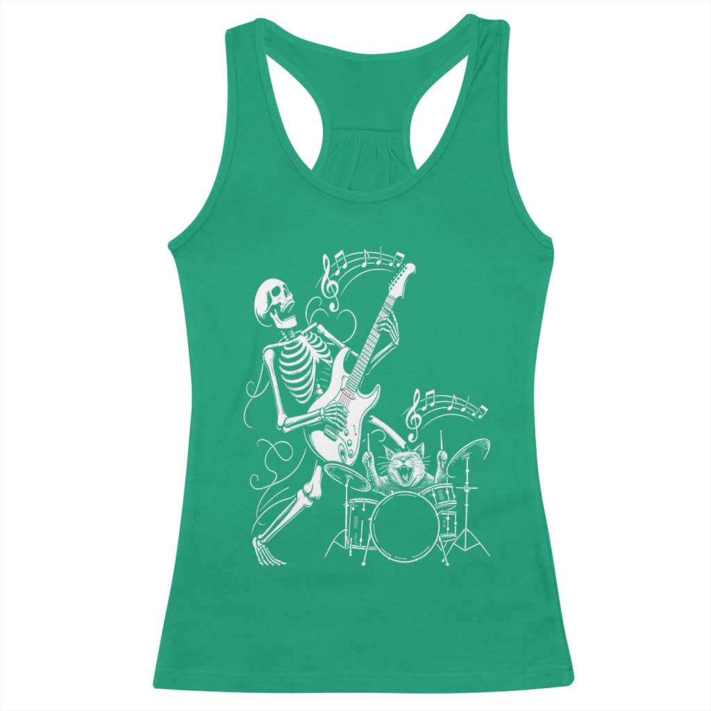 Rock Skeleton Cat Playing Guitar Racerback Tank Top Funny Halloween Kitty Music Lovers TS14 Irish Green Print Your Wear