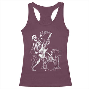 Rock Skeleton Cat Playing Guitar Racerback Tank Top Funny Halloween Kitty Music Lovers TS14 Maroon Print Your Wear