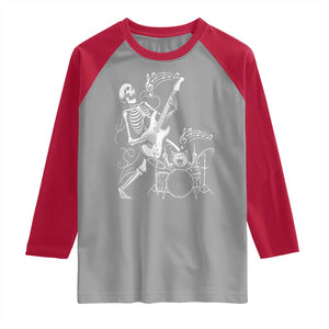 Rock Skeleton Cat Playing Guitar Raglan Shirt Funny Halloween Kitty Music Lovers TS14 Sport Gray Red Print Your Wear