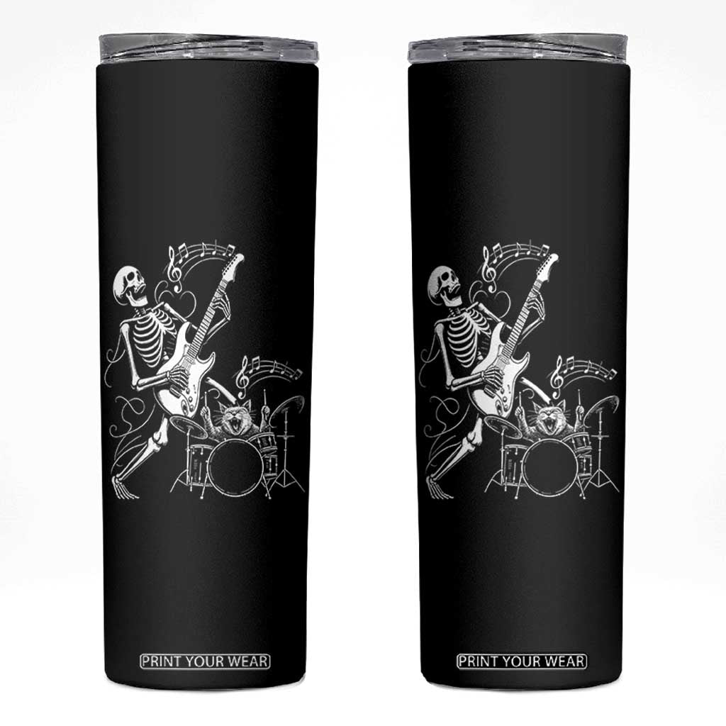 Rock Skeleton Cat Playing Guitar Skinny Tumbler Funny Halloween Kitty Music Lovers TS14 Black Print Your Wear