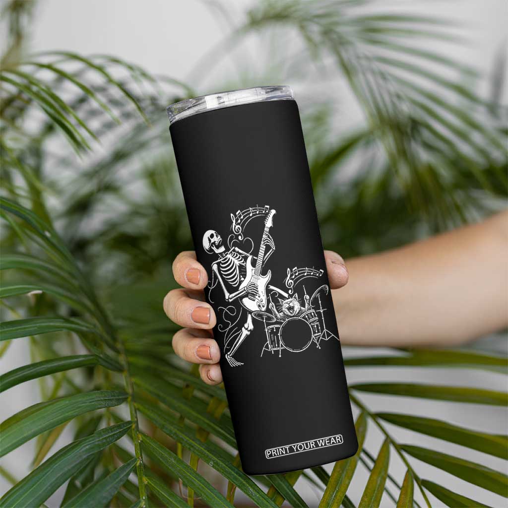 Rock Skeleton Cat Playing Guitar Skinny Tumbler Funny Halloween Kitty Music Lovers TS14 Print Your Wear