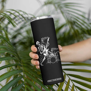 Rock Skeleton Cat Playing Guitar Skinny Tumbler Funny Halloween Kitty Music Lovers TS14 Print Your Wear