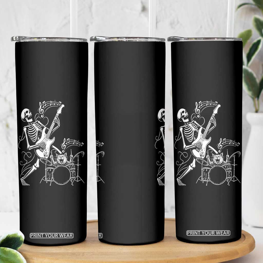Rock Skeleton Cat Playing Guitar Skinny Tumbler Funny Halloween Kitty Music Lovers TS14 Print Your Wear