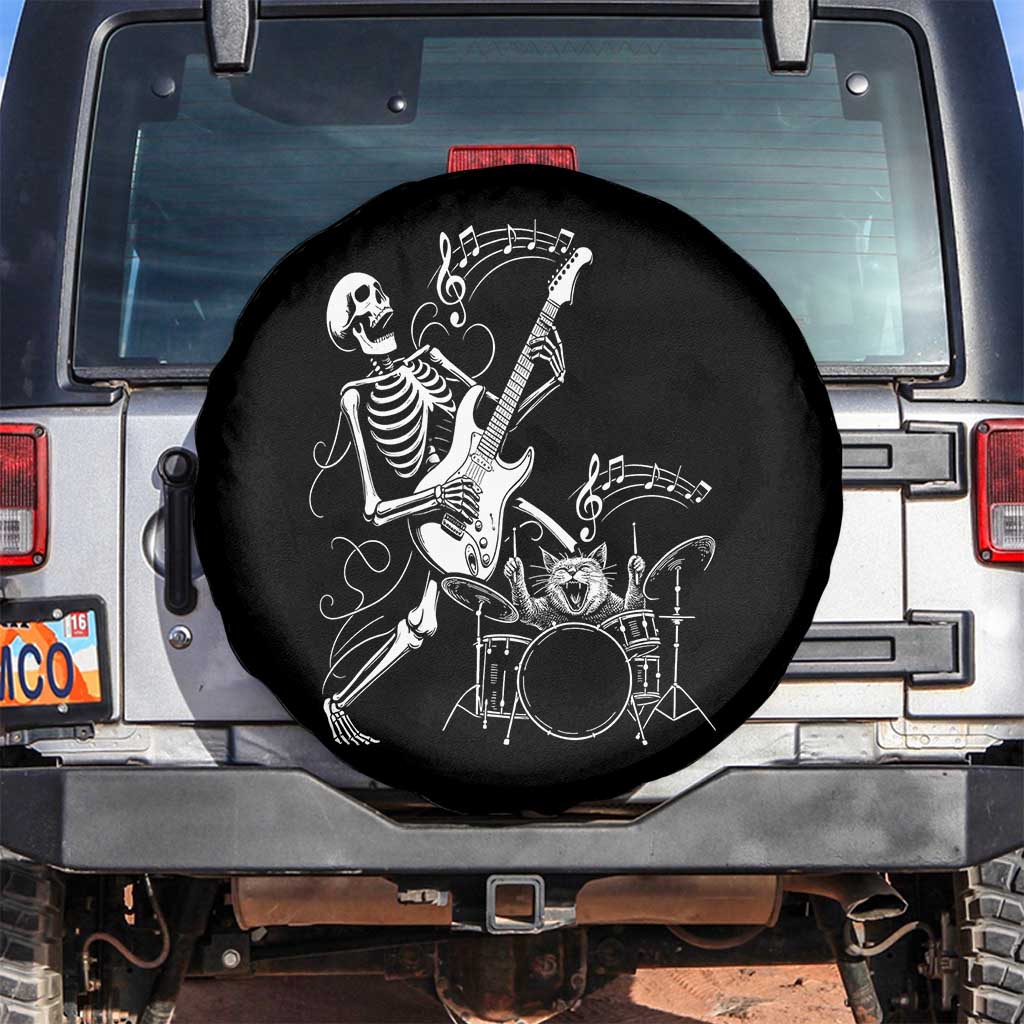 Rock Skeleton Cat Playing Guitar Spare Tire Cover Funny Halloween Kitty Music Lovers TS14 No hole Black Print Your Wear