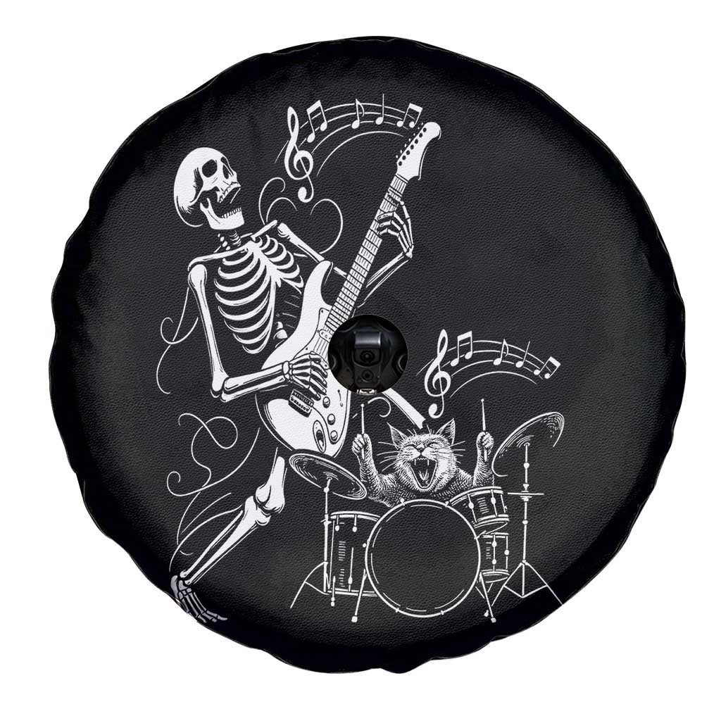 Rock Skeleton Cat Playing Guitar Spare Tire Cover Funny Halloween Kitty Music Lovers TS14 Print Your Wear