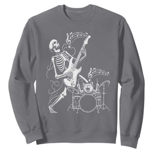 Rock Skeleton Cat Playing Guitar Sweatshirt Funny Halloween Kitty Music Lovers TS14 Charcoal Print Your Wear