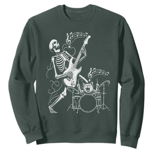 Rock Skeleton Cat Playing Guitar Sweatshirt Funny Halloween Kitty Music Lovers TS14 Dark Forest Green Print Your Wear