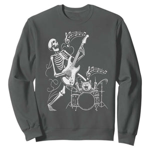 Rock Skeleton Cat Playing Guitar Sweatshirt Funny Halloween Kitty Music Lovers TS14 Dark Heather Print Your Wear