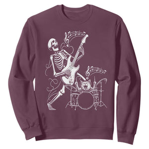 Rock Skeleton Cat Playing Guitar Sweatshirt Funny Halloween Kitty Music Lovers TS14 Maroon Print Your Wear