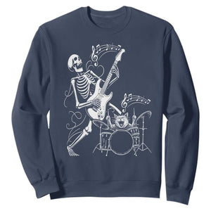 Rock Skeleton Cat Playing Guitar Sweatshirt Funny Halloween Kitty Music Lovers TS14 Navy Print Your Wear