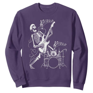 Rock Skeleton Cat Playing Guitar Sweatshirt Funny Halloween Kitty Music Lovers TS14 Purple Print Your Wear