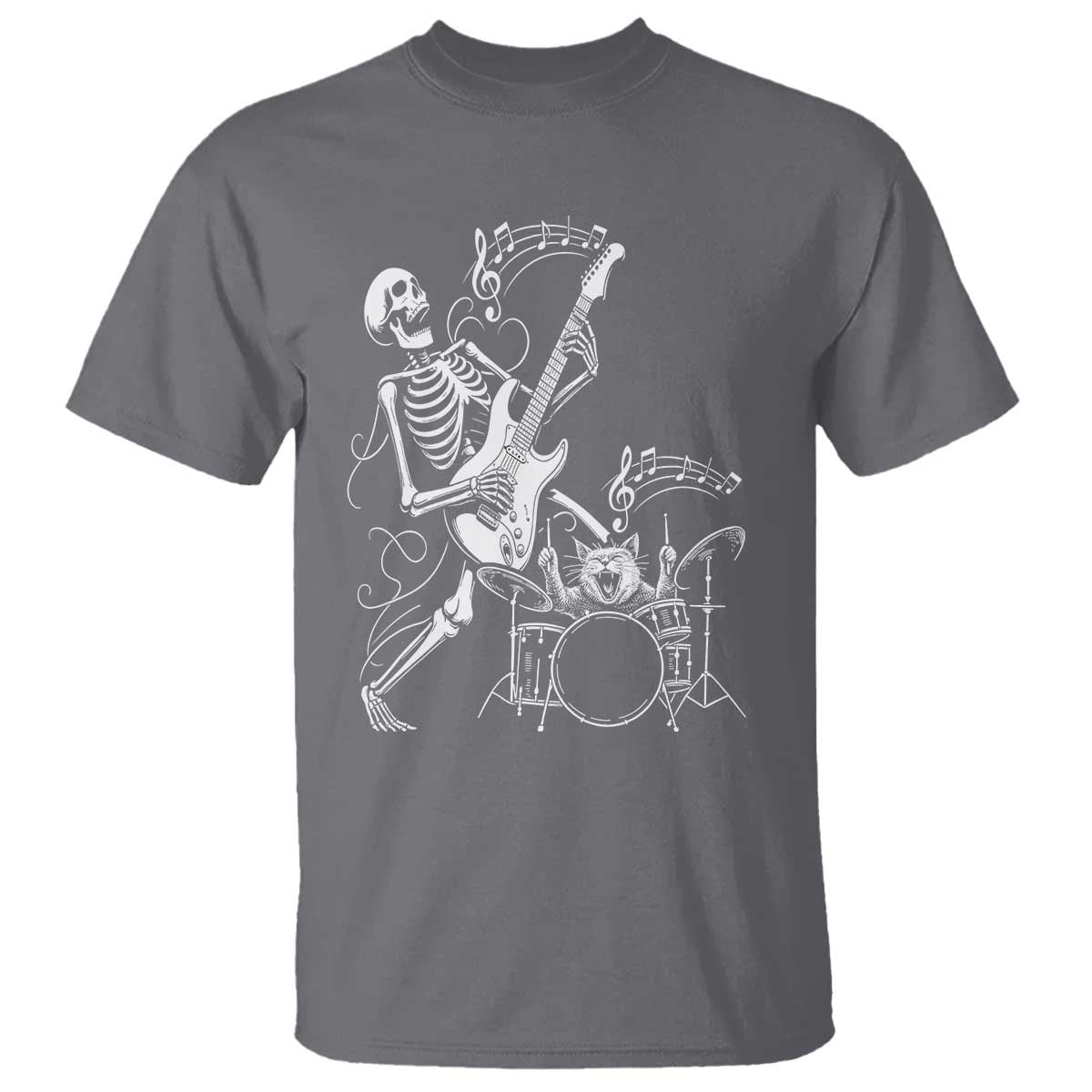 Rock Skeleton Cat Playing Guitar T Shirt Funny Halloween Kitty Music Lovers TS14 Charcoal Print Your Wear