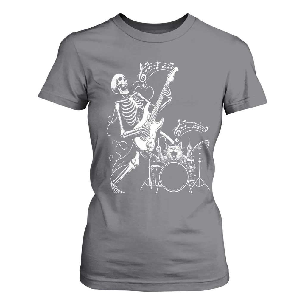Rock Skeleton Cat Playing Guitar T Shirt For Women Funny Halloween Kitty Music Lovers TS14 Charcoal Print Your Wear