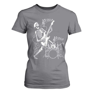 Rock Skeleton Cat Playing Guitar T Shirt For Women Funny Halloween Kitty Music Lovers TS14 Charcoal Print Your Wear