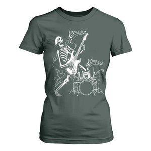 Rock Skeleton Cat Playing Guitar T Shirt For Women Funny Halloween Kitty Music Lovers TS14 Dark Forest Green Print Your Wear