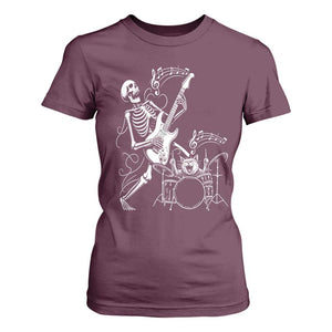 Rock Skeleton Cat Playing Guitar T Shirt For Women Funny Halloween Kitty Music Lovers TS14 Maroon Print Your Wear