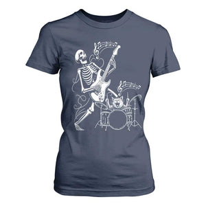 Rock Skeleton Cat Playing Guitar T Shirt For Women Funny Halloween Kitty Music Lovers TS14 Navy Print Your Wear